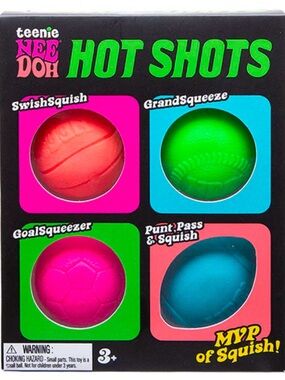 teenie NEE DOH HOT SHOTS Squishy Sports Ball Set - Neon Pink, Green, Blue, Coral